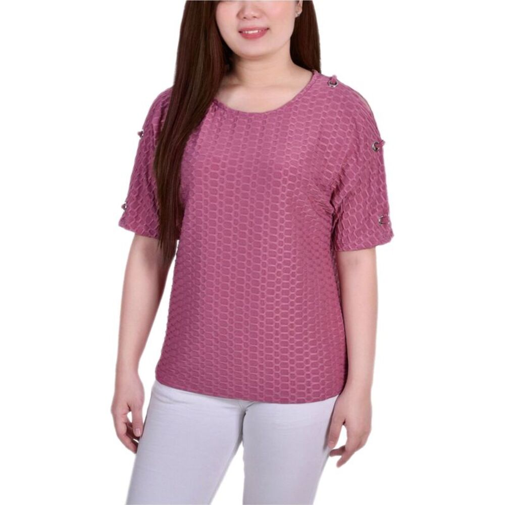 NY Collection Womens Petite Embellished Basic T-Shirt, NWT